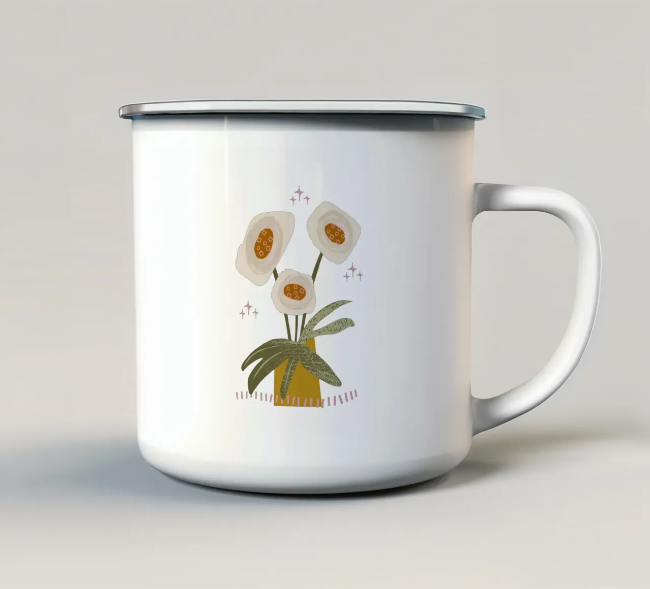 Anemoni bianchi stravaganti - Vaso moderno tazza in smalto da susanacosta