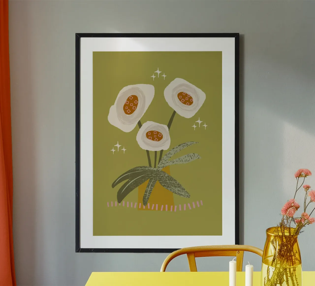 Witte anemonen - Moderne vaas poster met houten frame van susanacosta