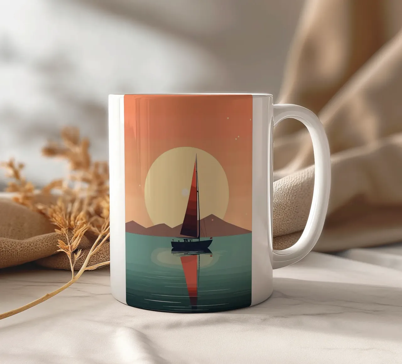 barca a vela sull'acqua tazza in ceramica da Bartosz Powalka