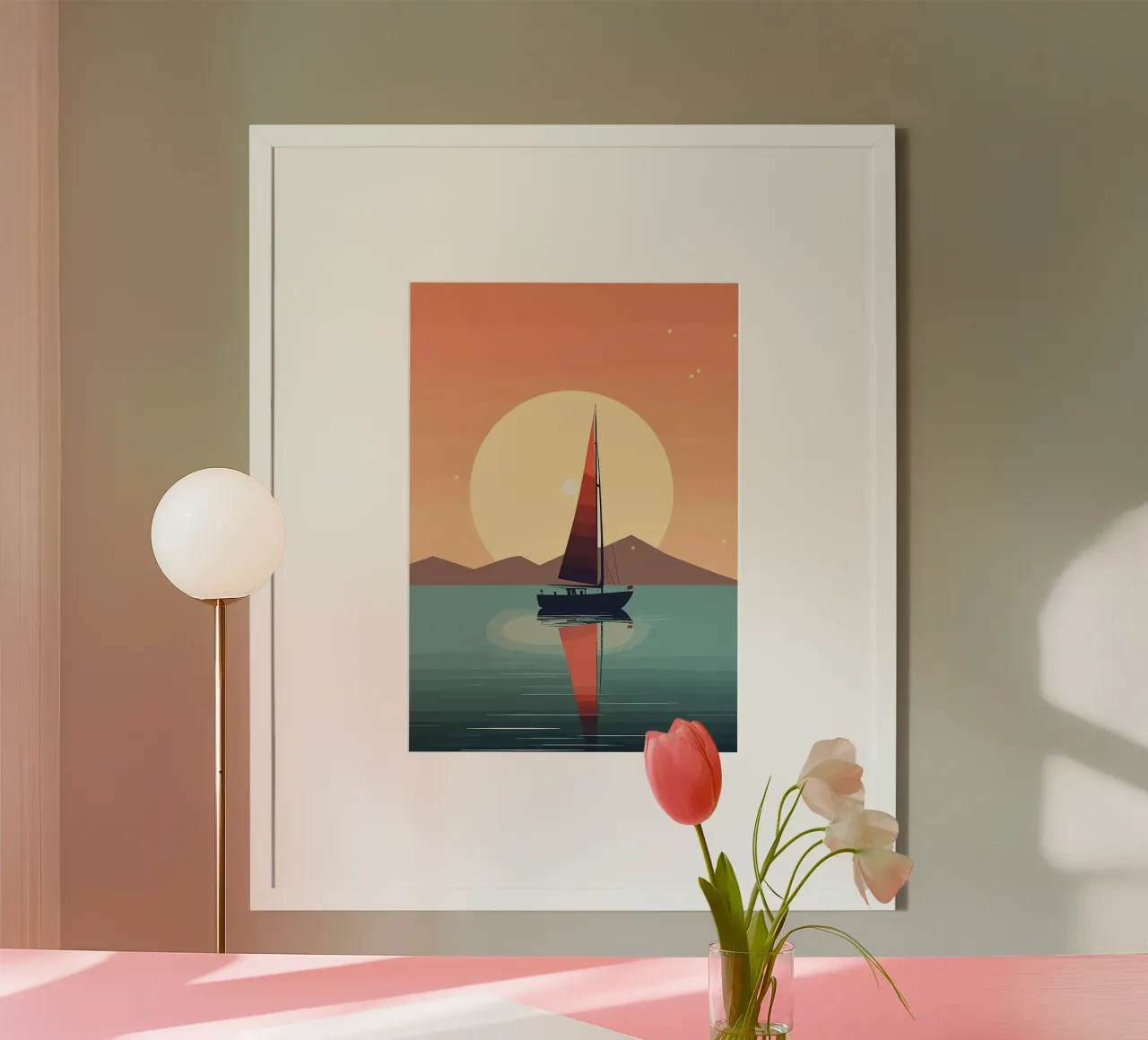 barca a vela sull'acqua poster con telaio in plastica da Bartosz Powalka