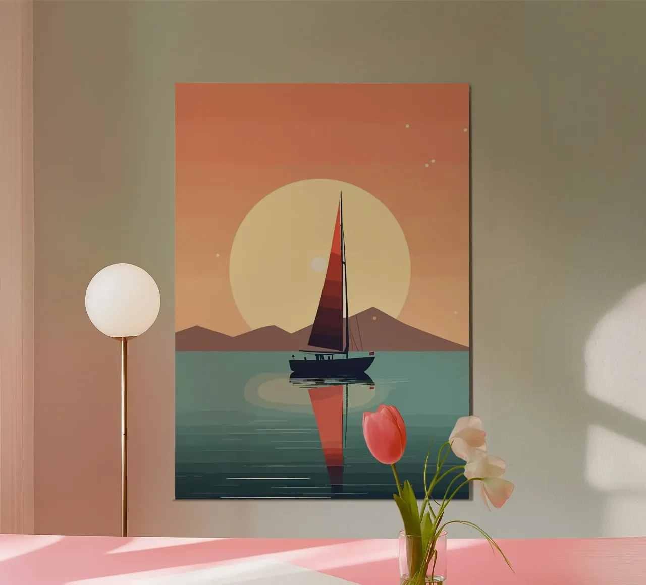 barca a vela sull'acqua poster con telaio in plastica da Bartosz Powalka