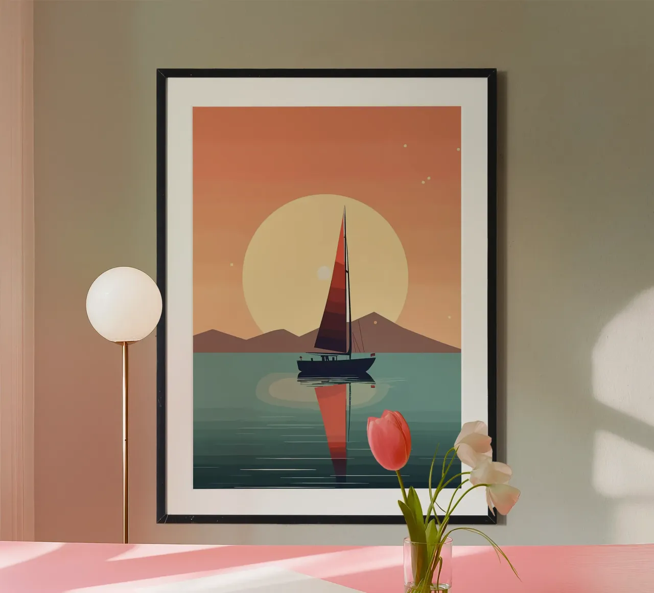 barca a vela sull'acqua poster con telaio in plastica da Bartosz Powalka