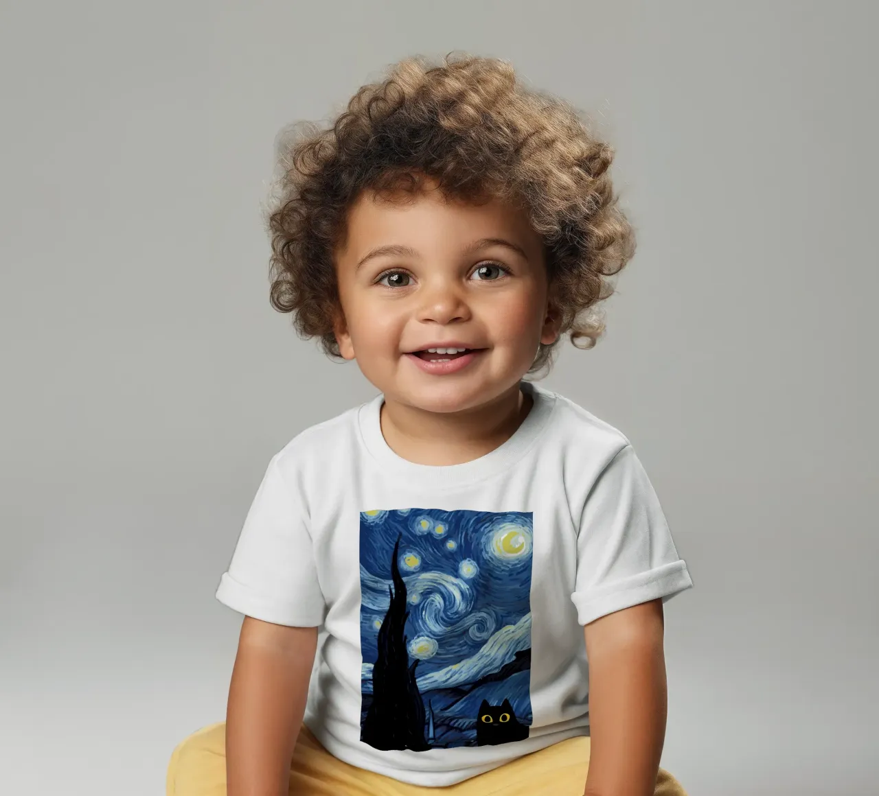 Starry Black Cat Funny baby t-shirt by Adrian Patel