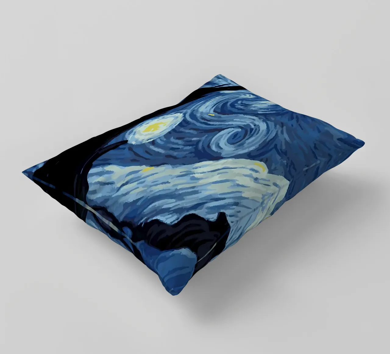 Starry Black Cat Funny decorative cushion by Adrian Patel
