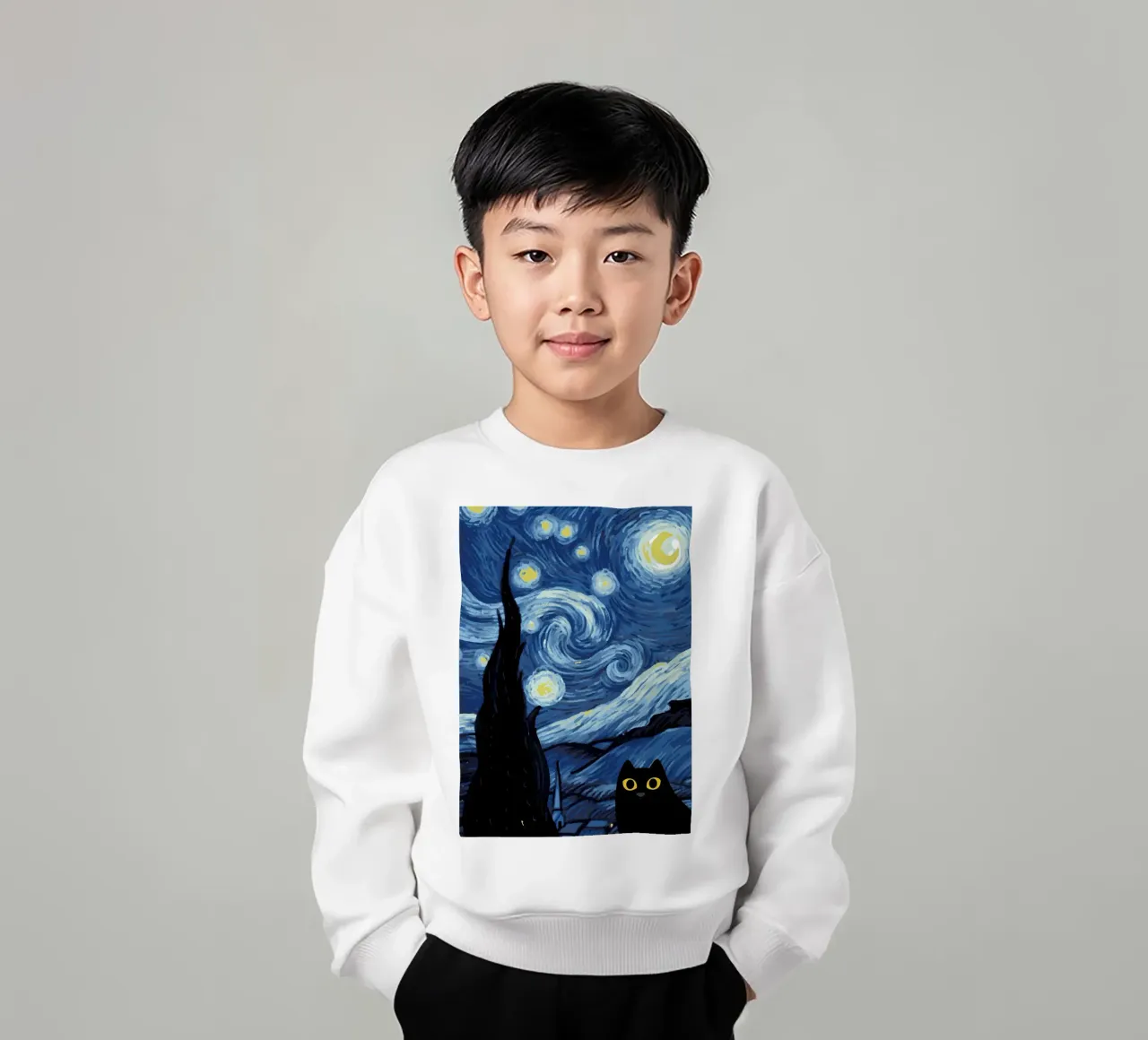 Starry Black Cat Funny kids sweatshirt by Adrian Patel