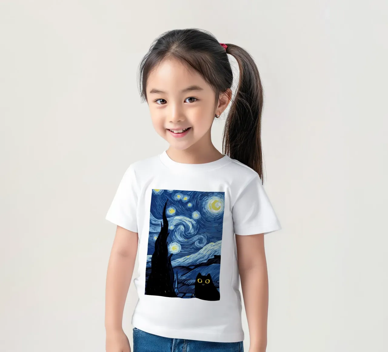 Starry Black Cat Funny kids t-shirt by Adrian Patel