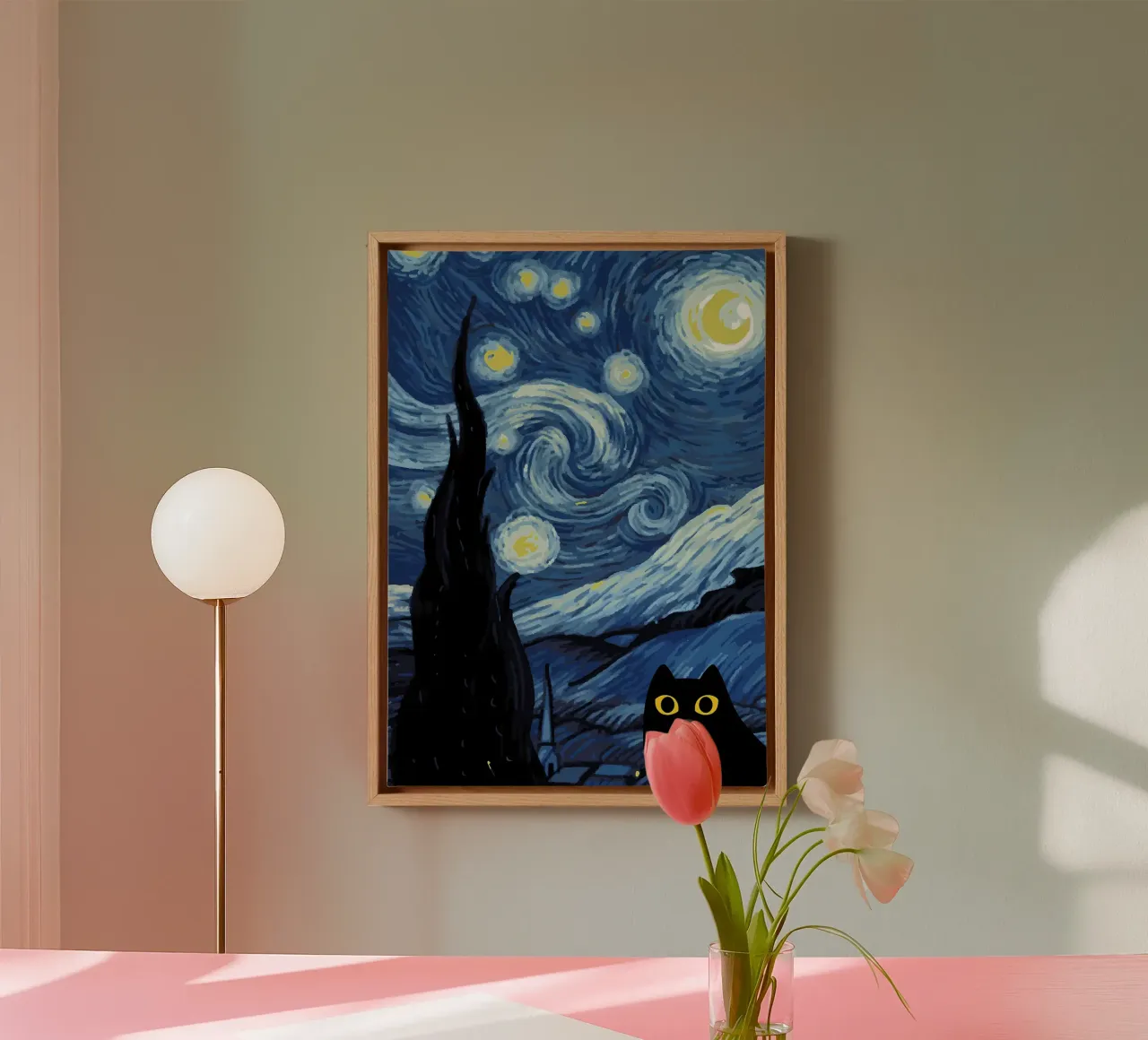 Starry Black Cat Funny canvas by Adrian Patel