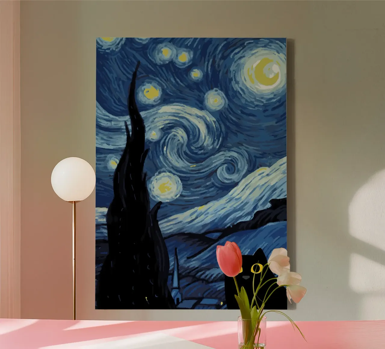 Starry Black Cat Funny canvas by Adrian Patel