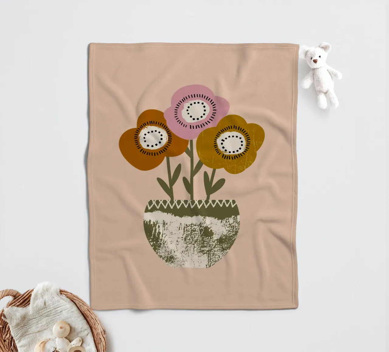 Papaveri di terra - Fiori rustici di Boho coperta in pile da susanacosta