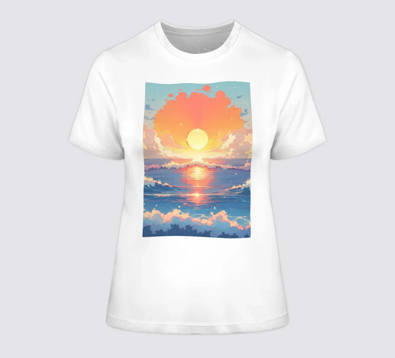 Sunset Ocean Scene women's fitted t-shirt by Bartosz Powalka