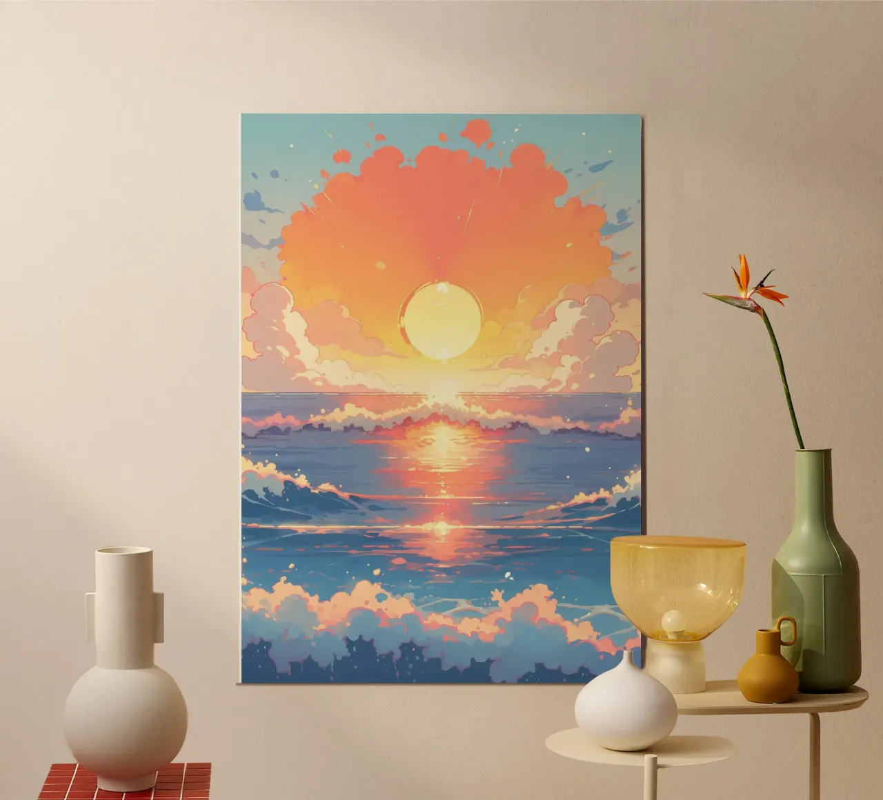 Atardecer en el océano poster con marco de madera de Bartosz Powalka