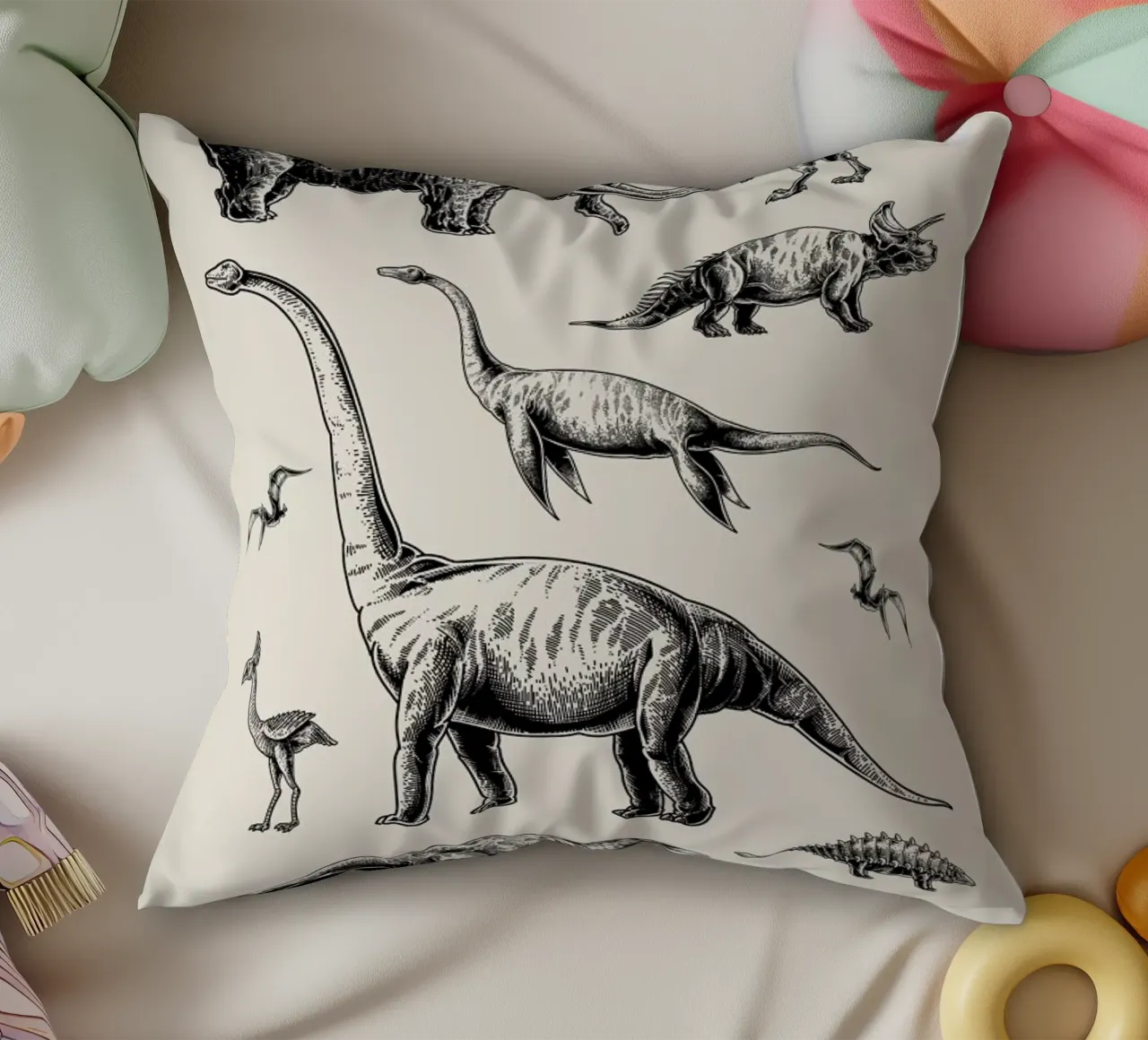 Prehistoric Beasts decorative cushion by Flora & Fauna
