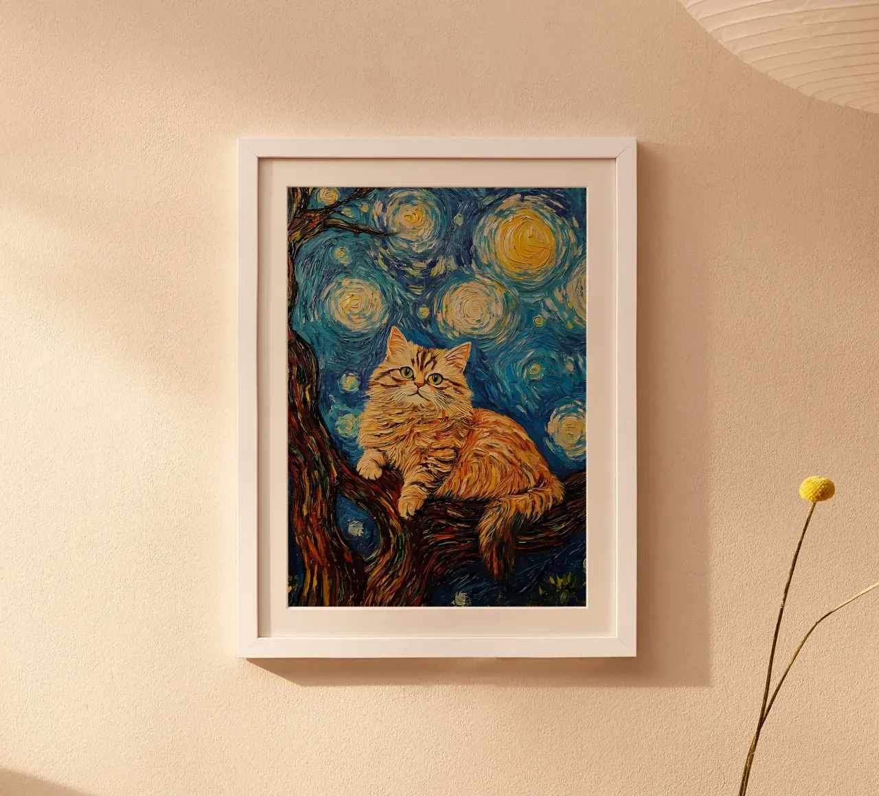 gatto van gogh poster con telaio in plastica da Adrian Patel
