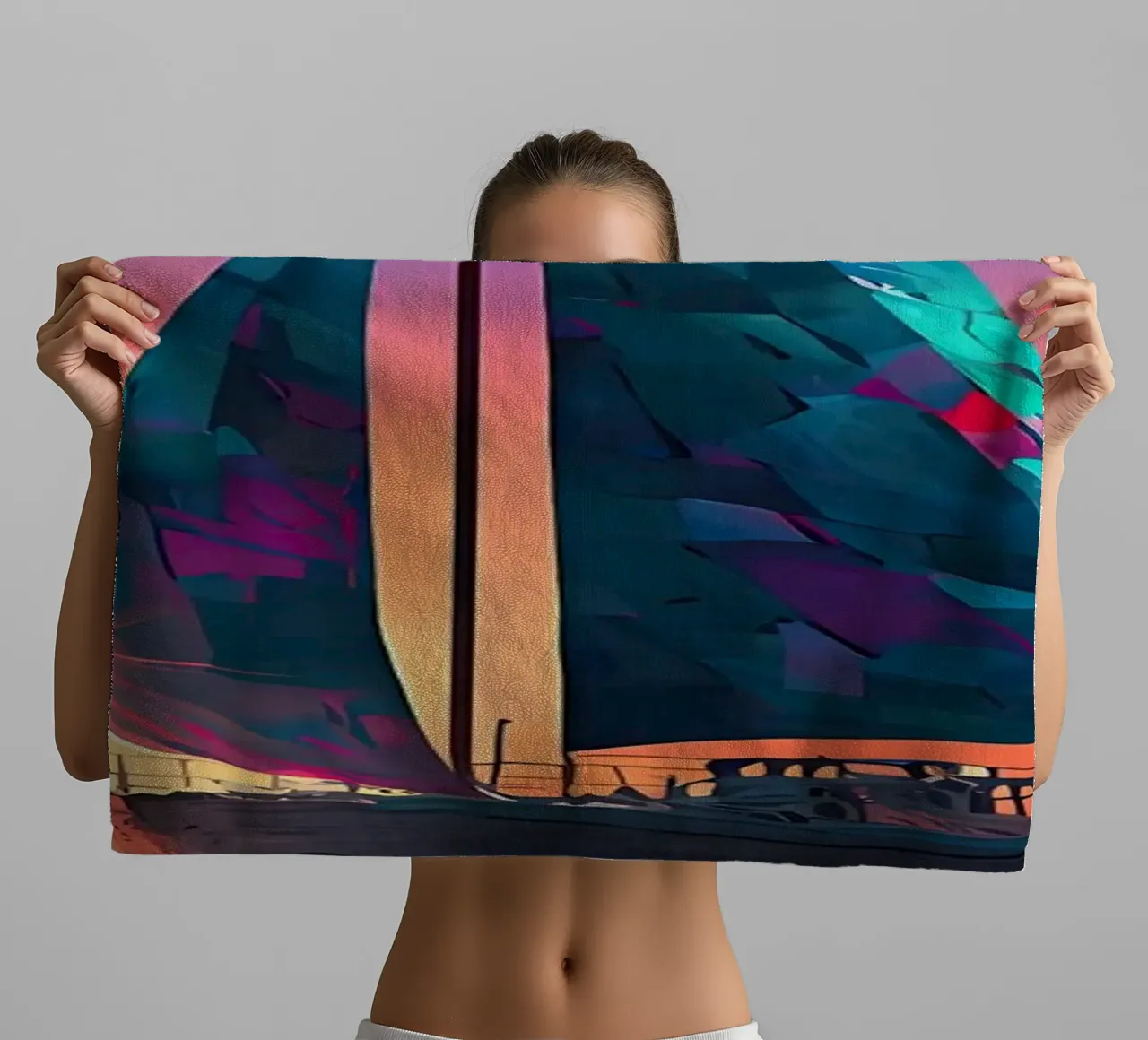 Zeilboot Zonsondergang Landschap badhanddoek van Bartosz Powalka