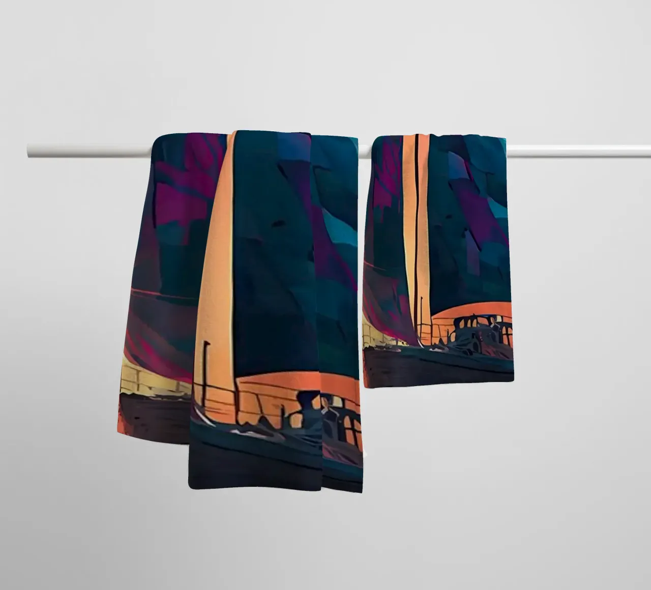 Zeilboot Zonsondergang Landschap badhanddoek van Bartosz Powalka