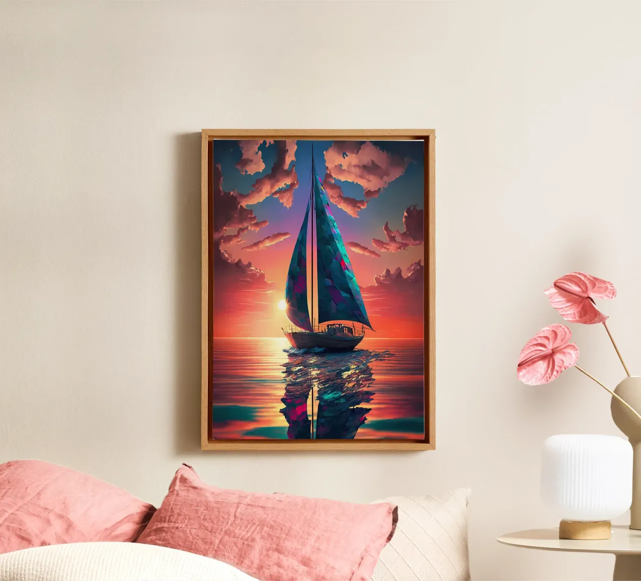 Zeilboot Zonsondergang Landschap canvas van Bartosz Powalka