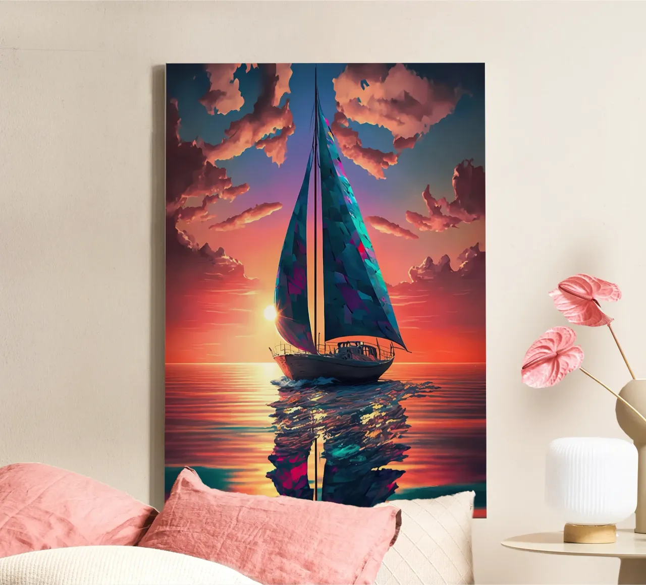 Zeilboot Zonsondergang Landschap canvas van Bartosz Powalka