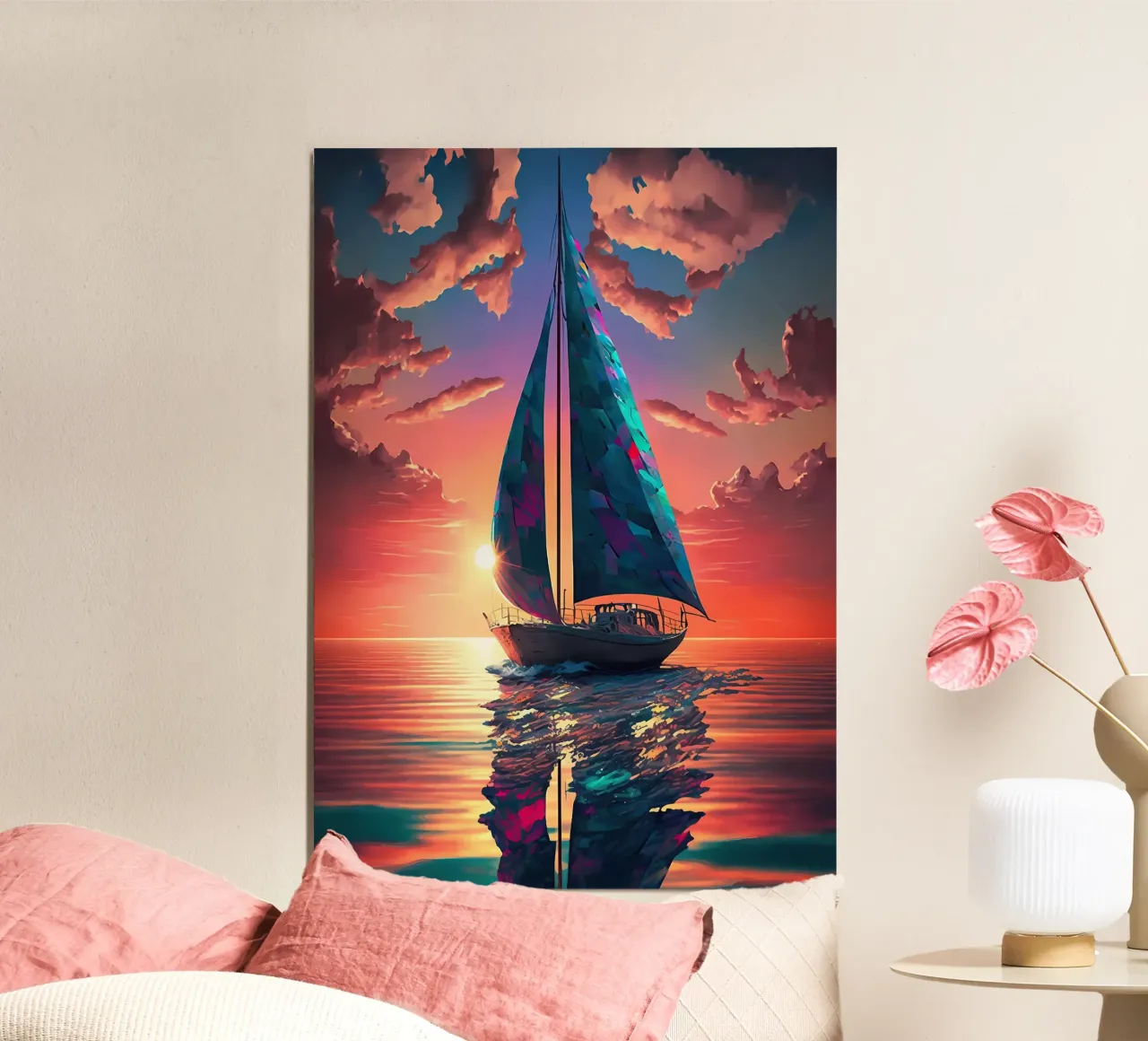 Bateau à voile, coucher de soleil, paysage poster de Bartosz Powalka