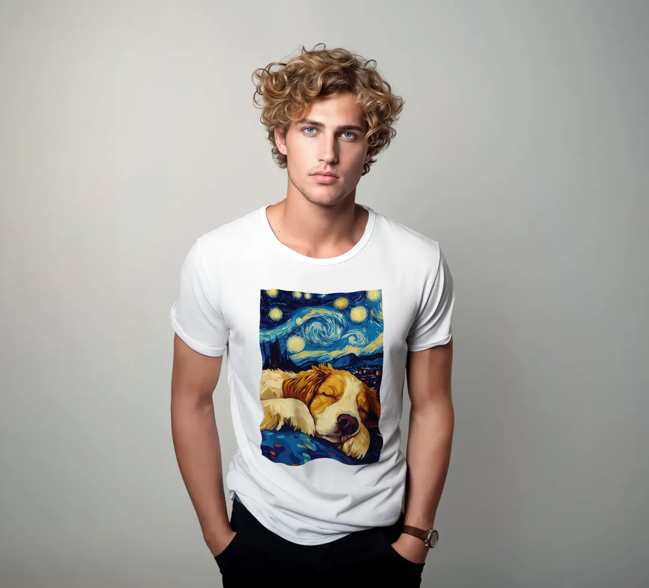 Dog Sleeping Under Starry Night t-shirt by Adrian Patel