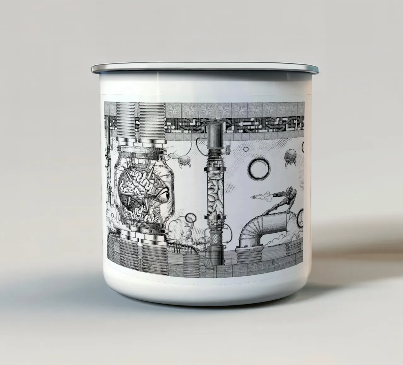 Metroid Mother Brain Vintage Scene tazza in smalto da Barrett Biggers
