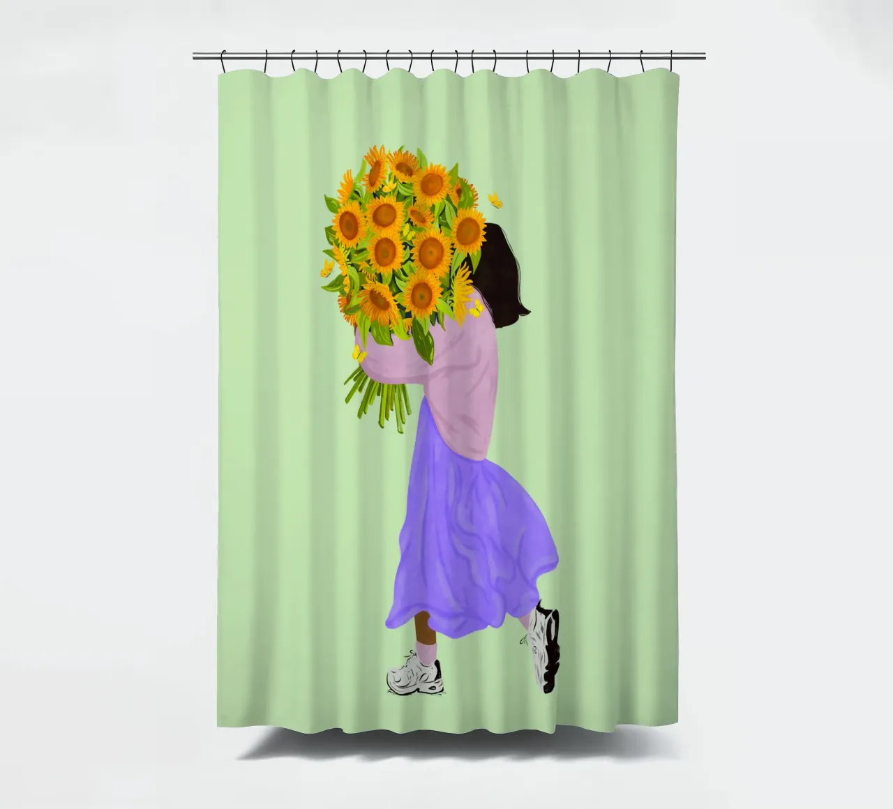 Never settle for less - sunflowers shower curtain by Illustration Raissa Oltmanns