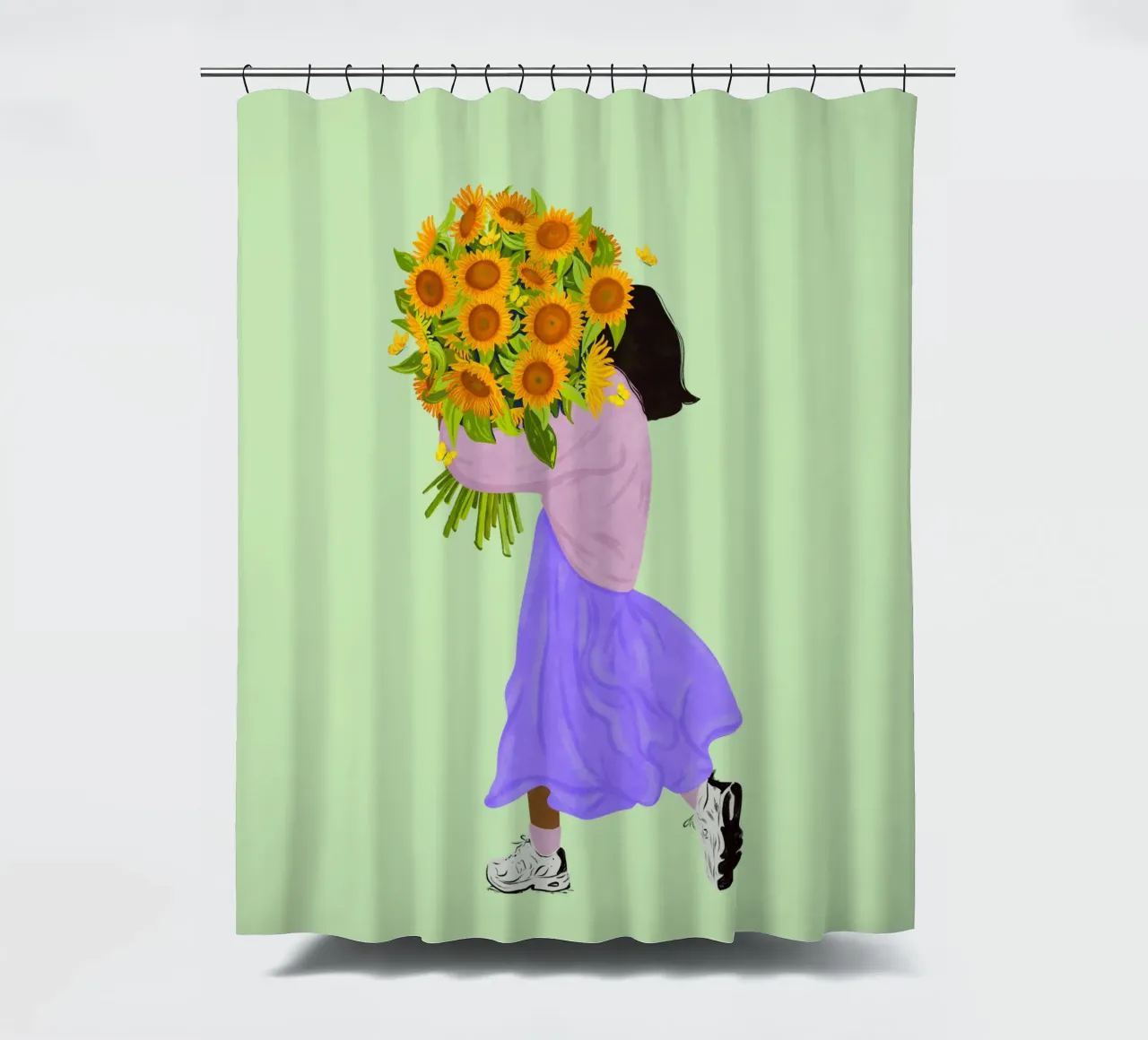 Never settle for less - sunflowers shower curtain by Illustration Raissa Oltmanns