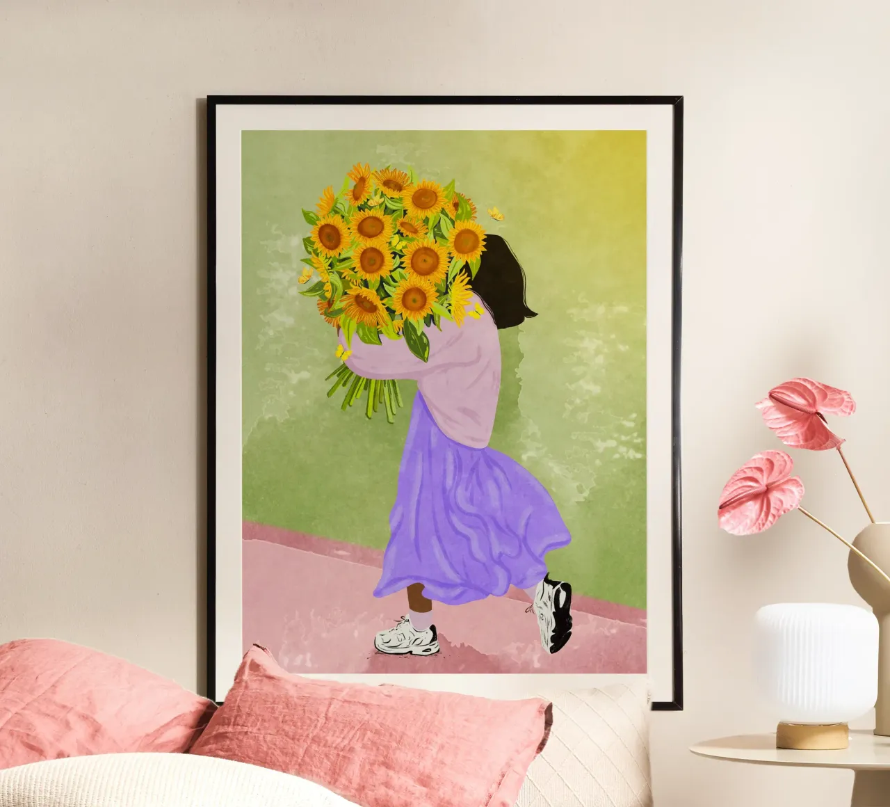 Never settle for less - sunflowers poster de Illustration Raissa Oltmanns