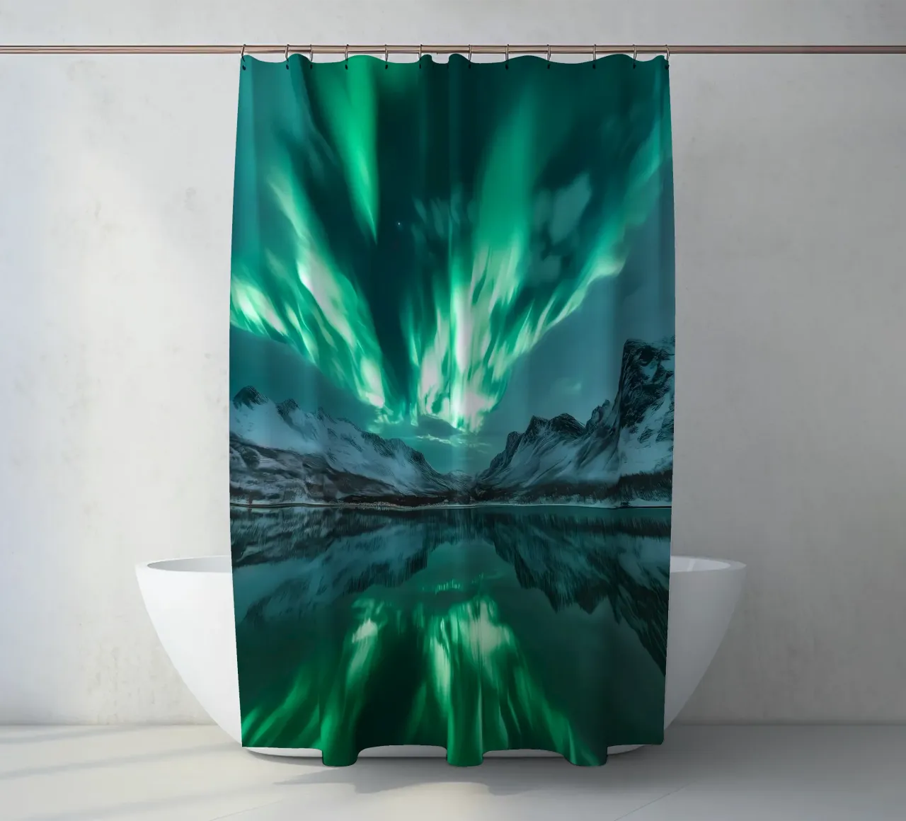 Paesaggio riflesso dell'Aurora Boreale tenda da doccia da Matthew Katz