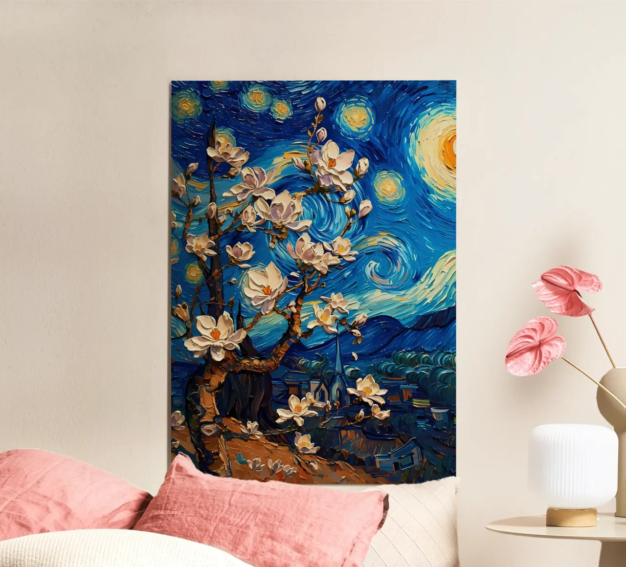 fiore di magnolia van gogh poster con telaio in legno da Adrian Patel