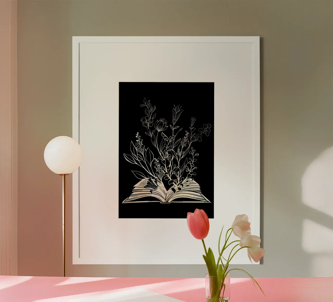 Amante dei libri sui fiori selvatici poster con telaio in legno da Aiden Garcia