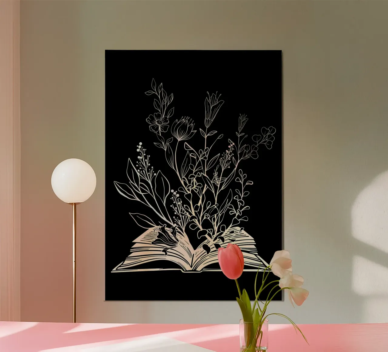 Amante dei libri sui fiori selvatici poster con telaio in legno da Aiden Garcia