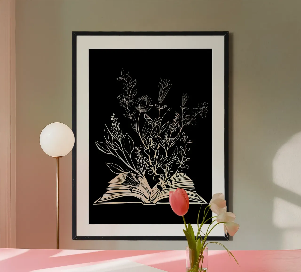 Amante dei libri sui fiori selvatici poster con telaio in legno da Aiden Garcia