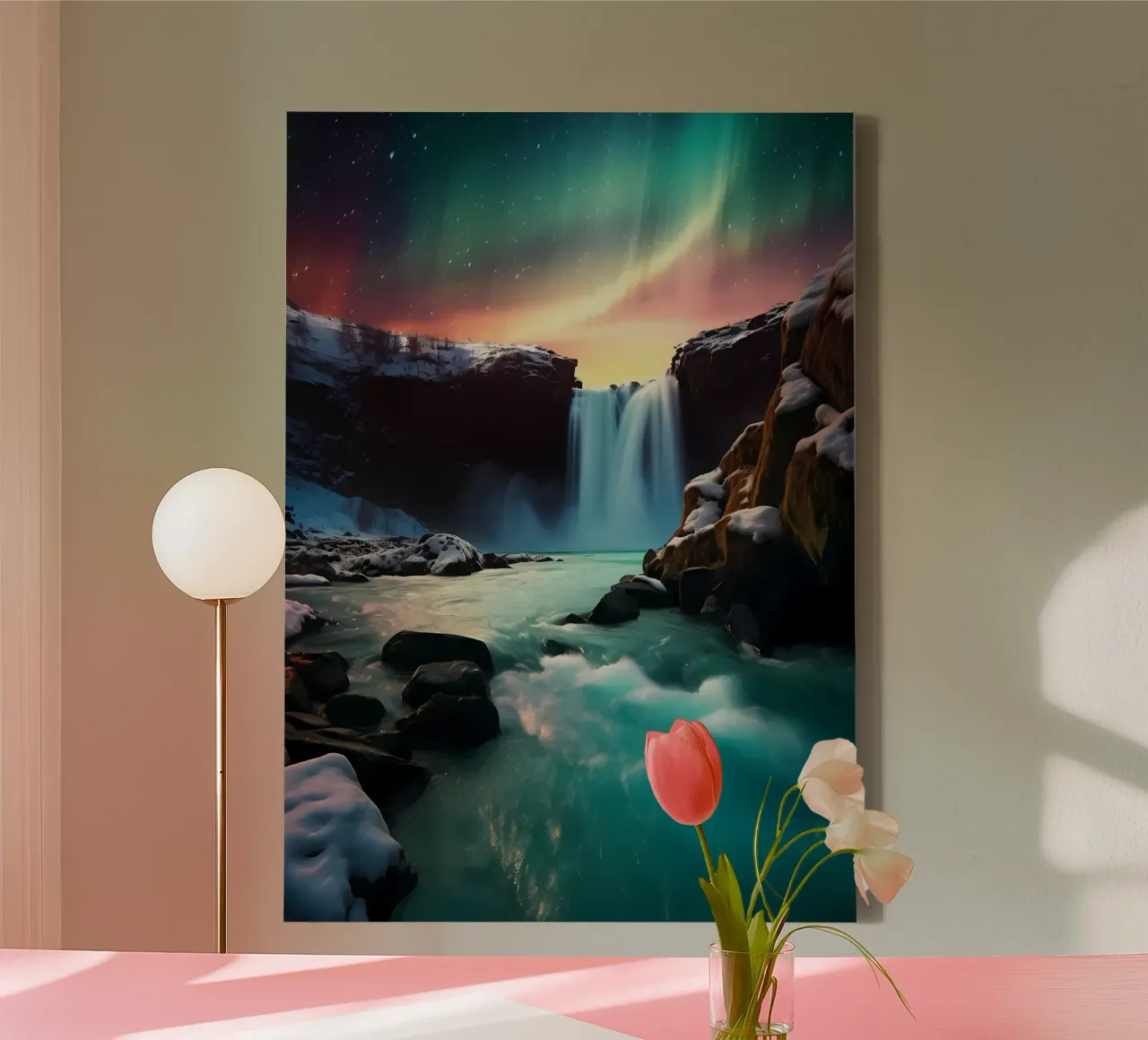 Northern Lights Waterfall canvas by Matthew Katz