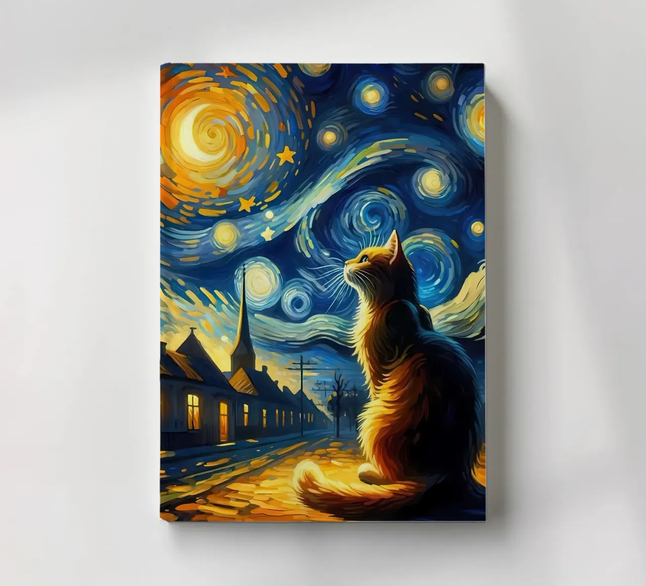 Cat starry night van gogh notebook by Adrian Patel
