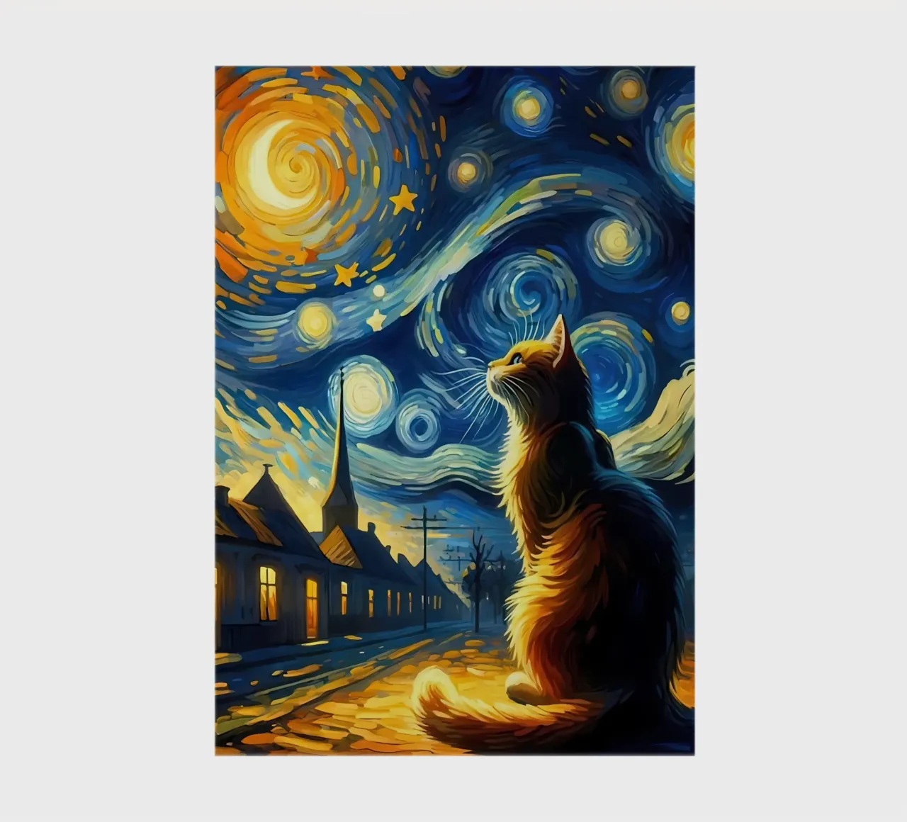 Cat starry night van gogh notebook by Adrian Patel
