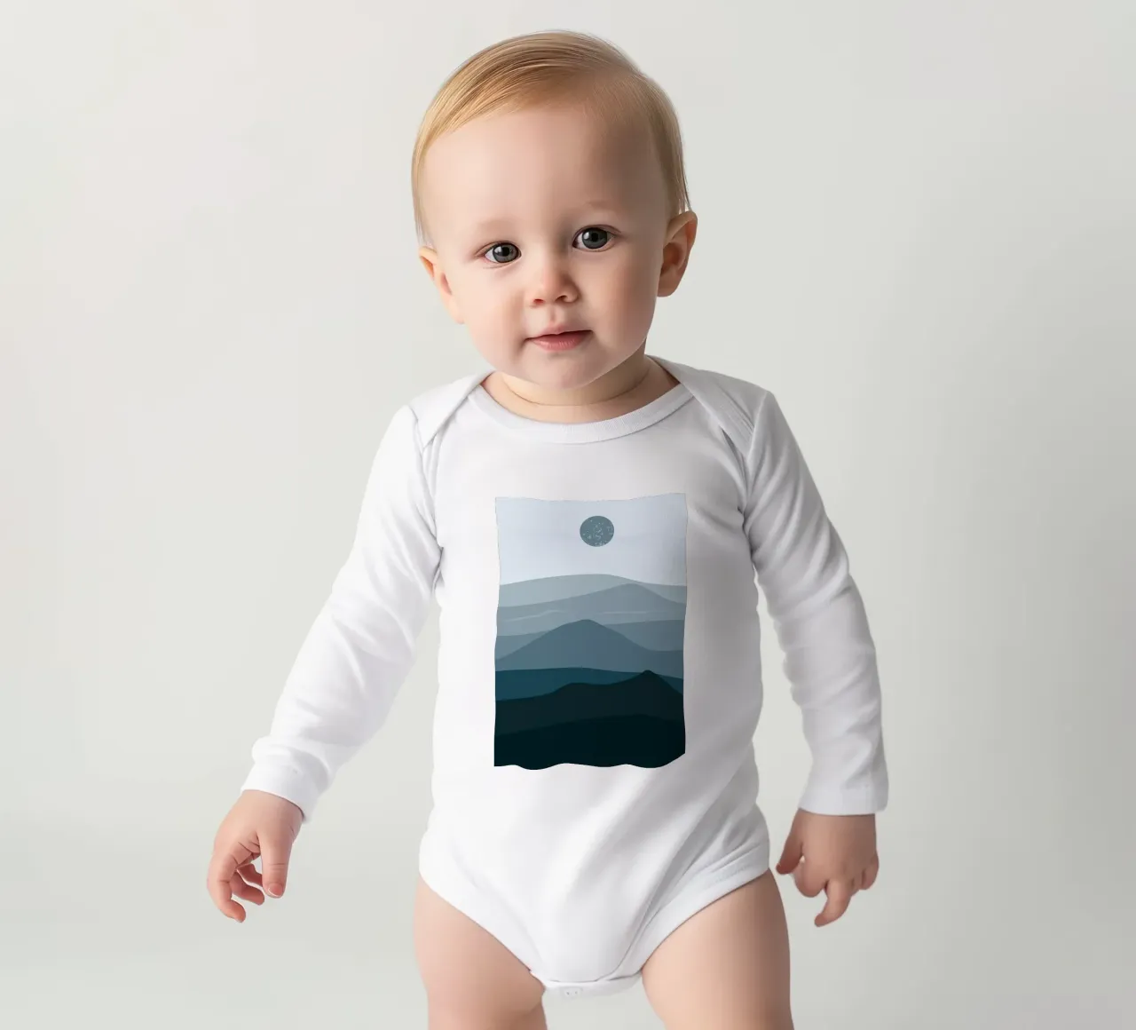 Mountain landscape art long-sleeve baby romper by Bartosz Powalka