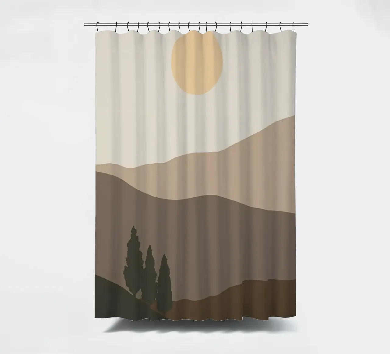 Sunset with mountain tree shower curtain by Bartosz Powalka
