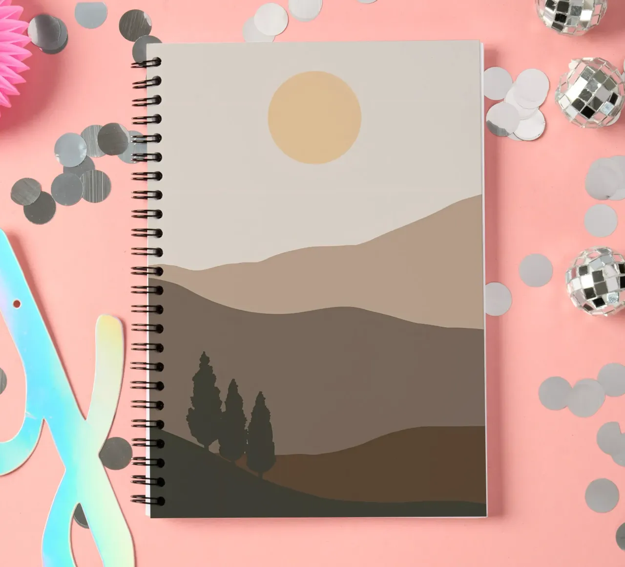 Sunset with mountain tree spiral notebook by Bartosz Powalka