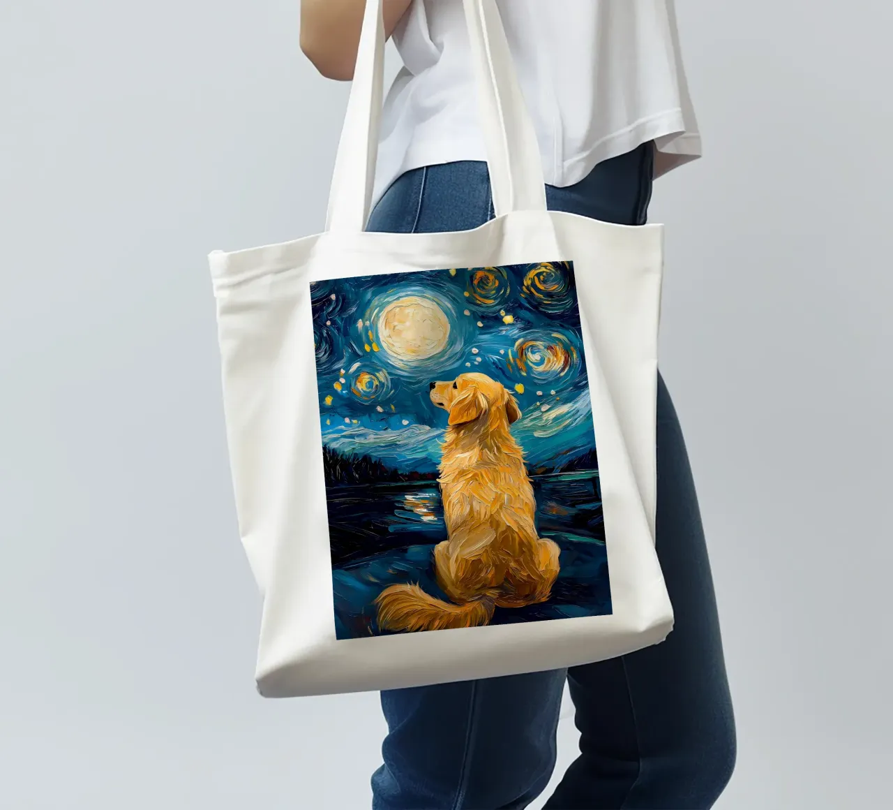 Golden Retriever Starry Night tote bag by Adrian Patel