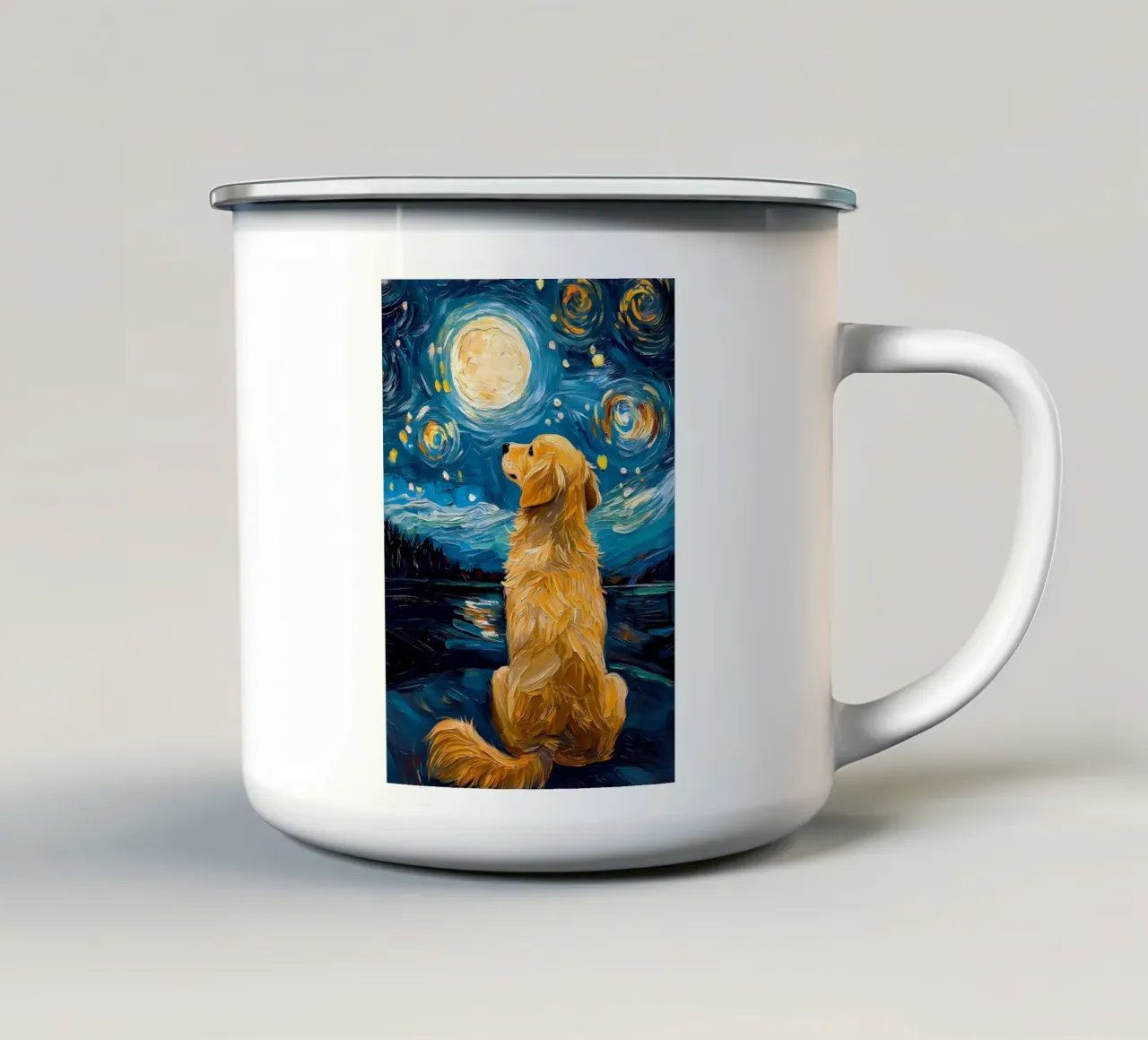 Golden Retriever Notte stellata tazza in smalto da Adrian Patel