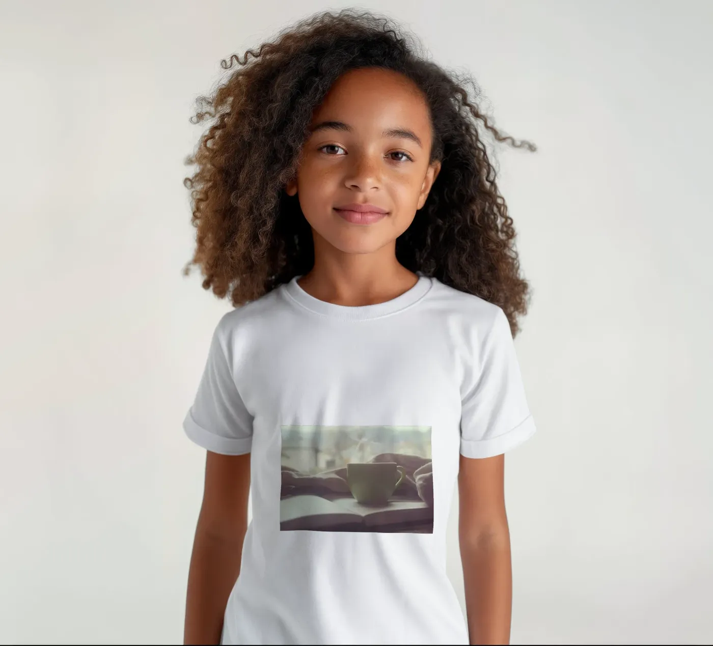 Coffee while reading kids t-shirt by Aiden Garcia