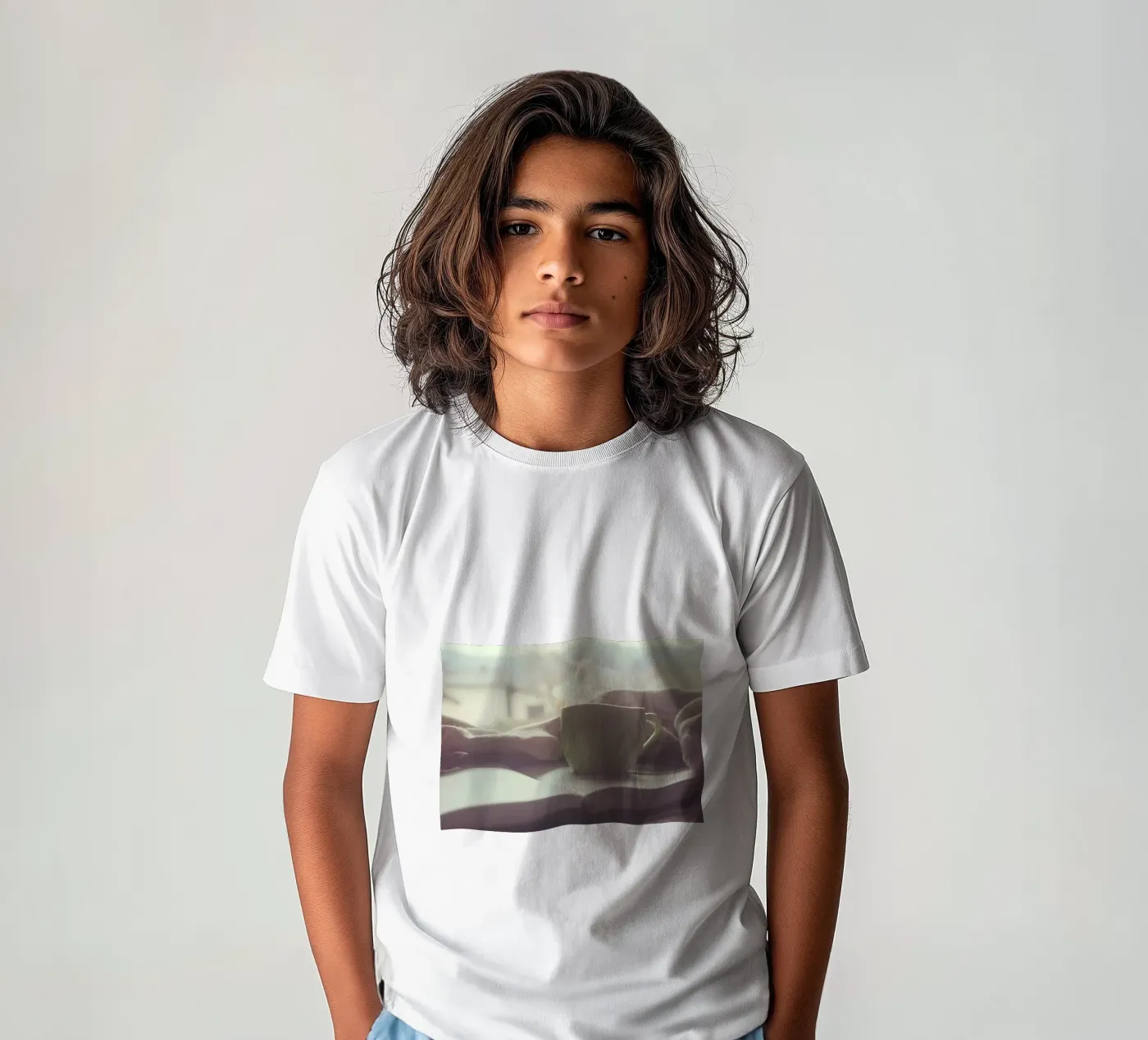 Coffee while reading kids t-shirt by Aiden Garcia