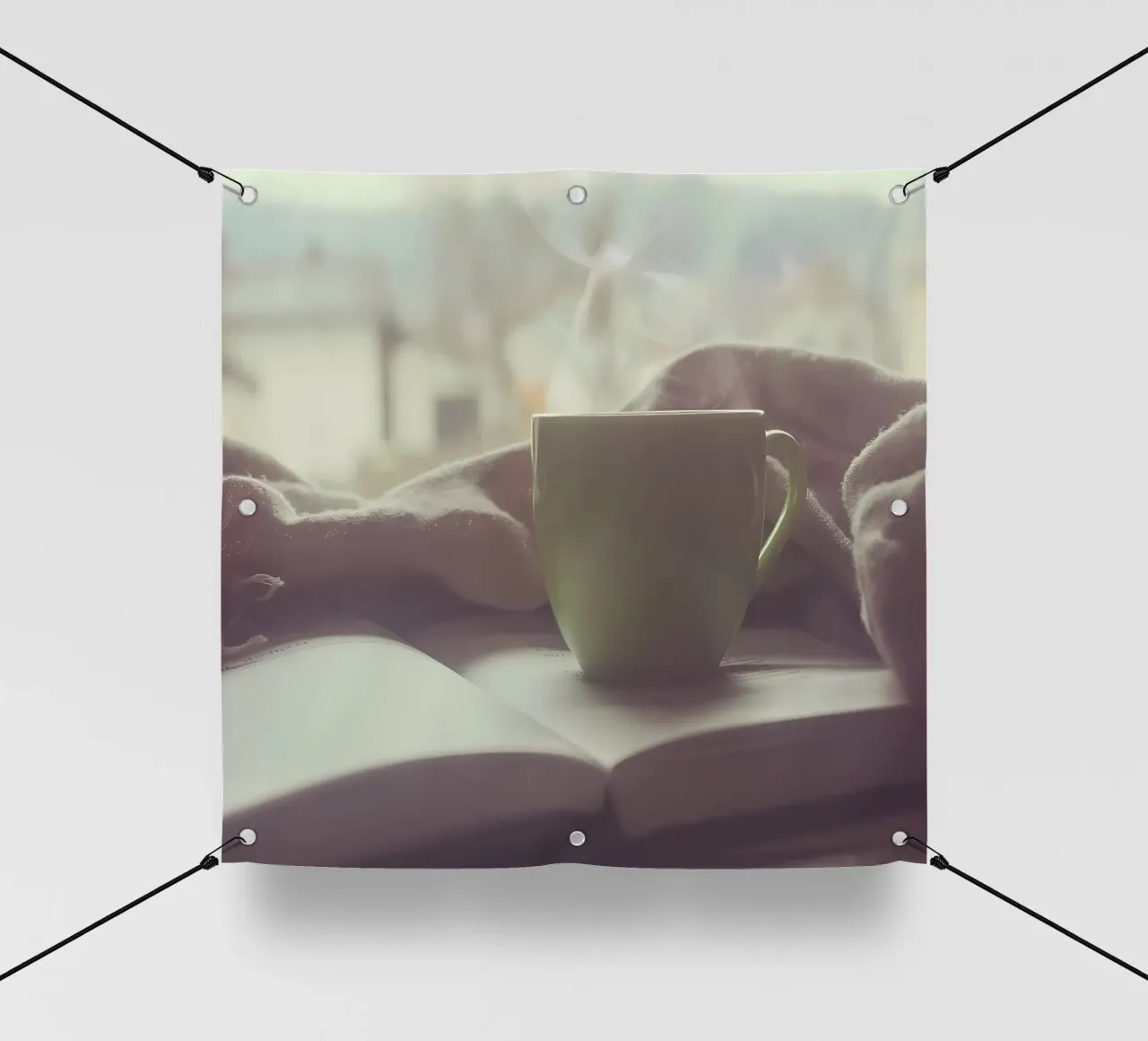 Koffie tijdens het lezen pvc-zeil van Aiden Garcia