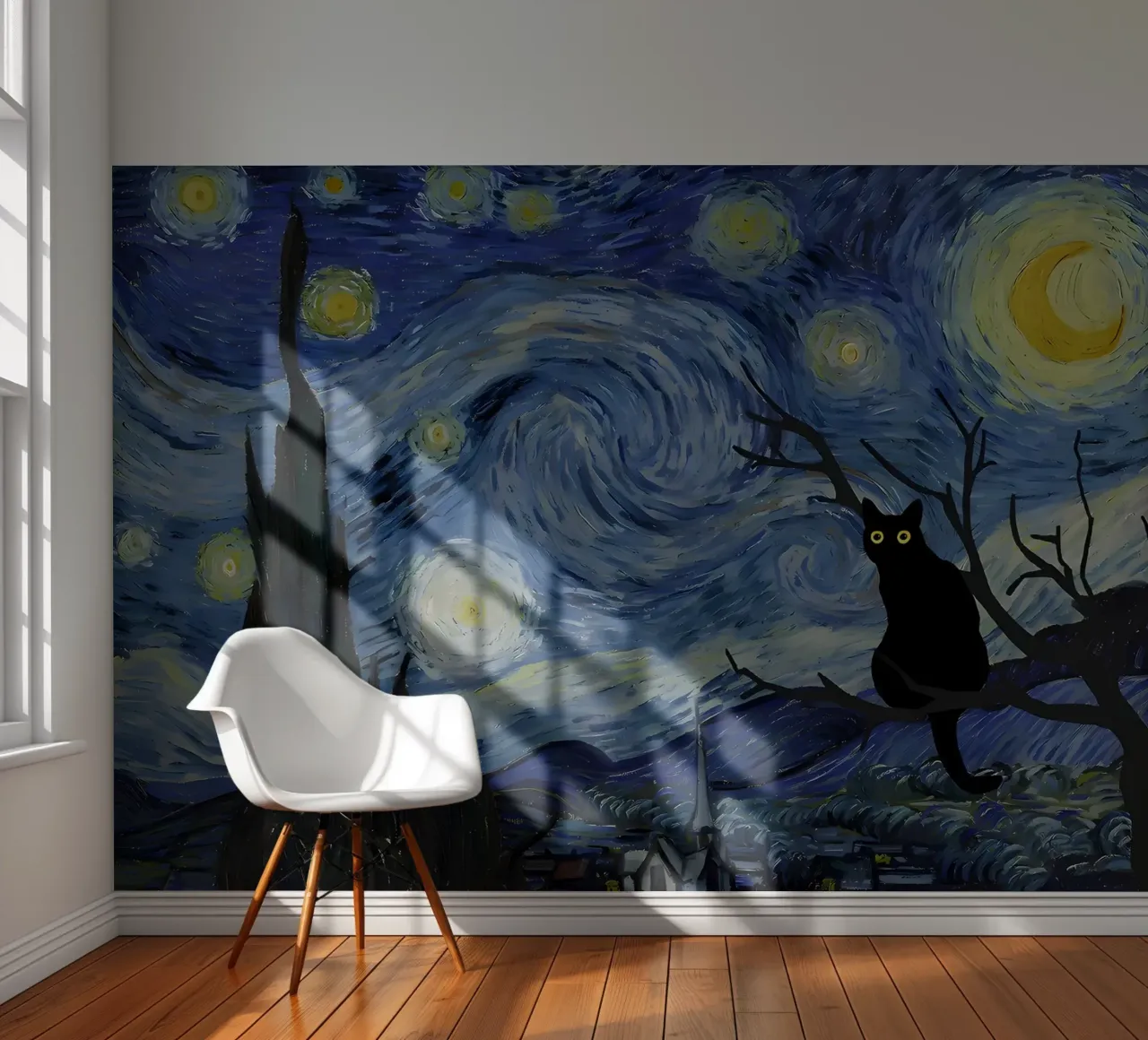 Cat at Starry Night photo wallpaper by Adrian Patel