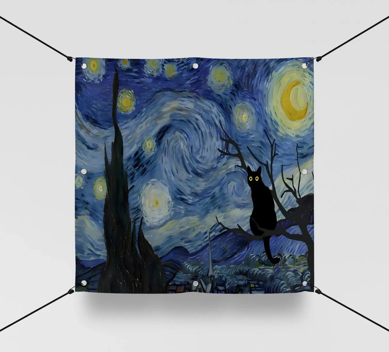 Gatto a Notte Stellata telo in pvc da Adrian Patel