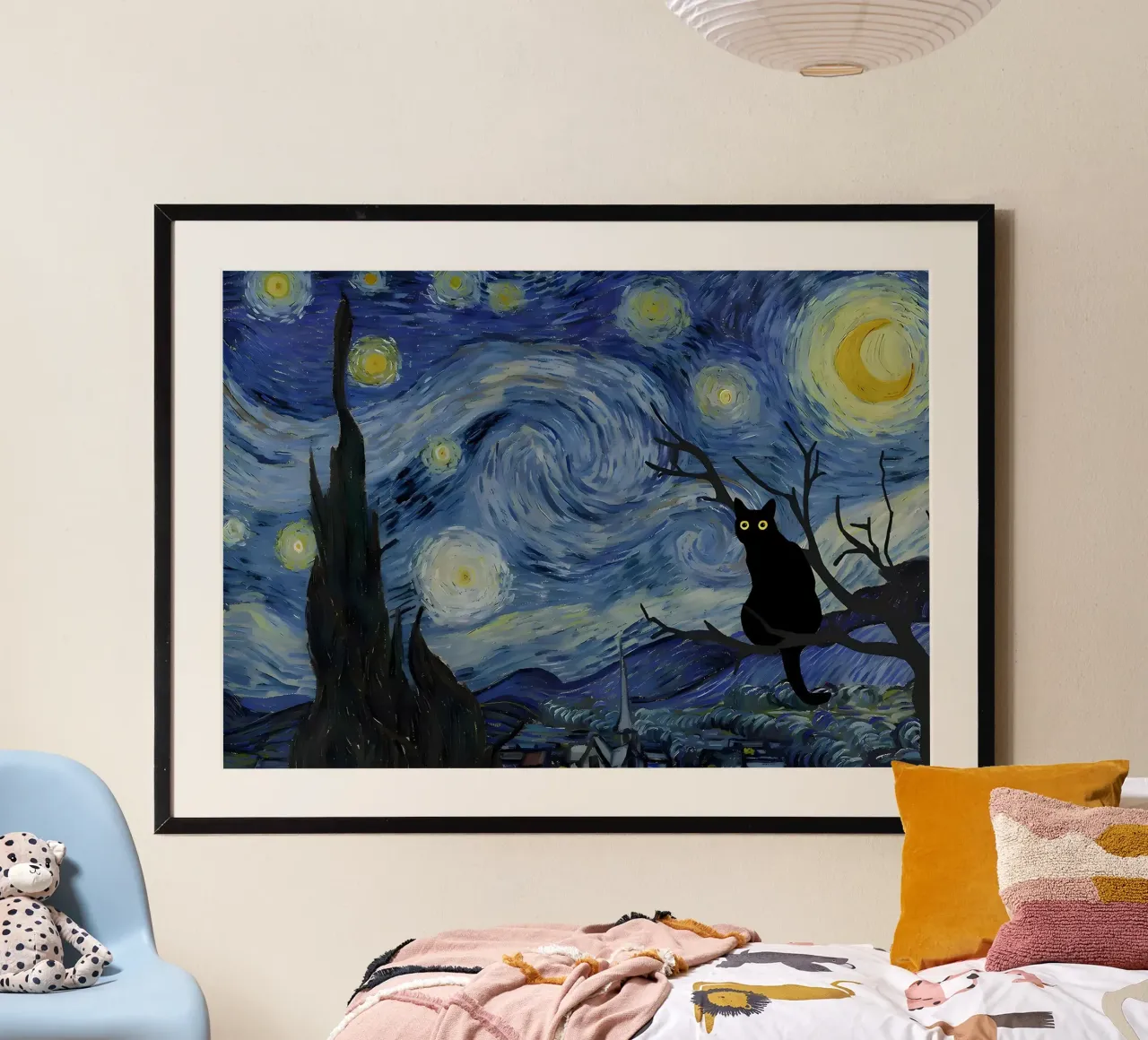 Gatto a Notte Stellata carta hahnemühle da Adrian Patel