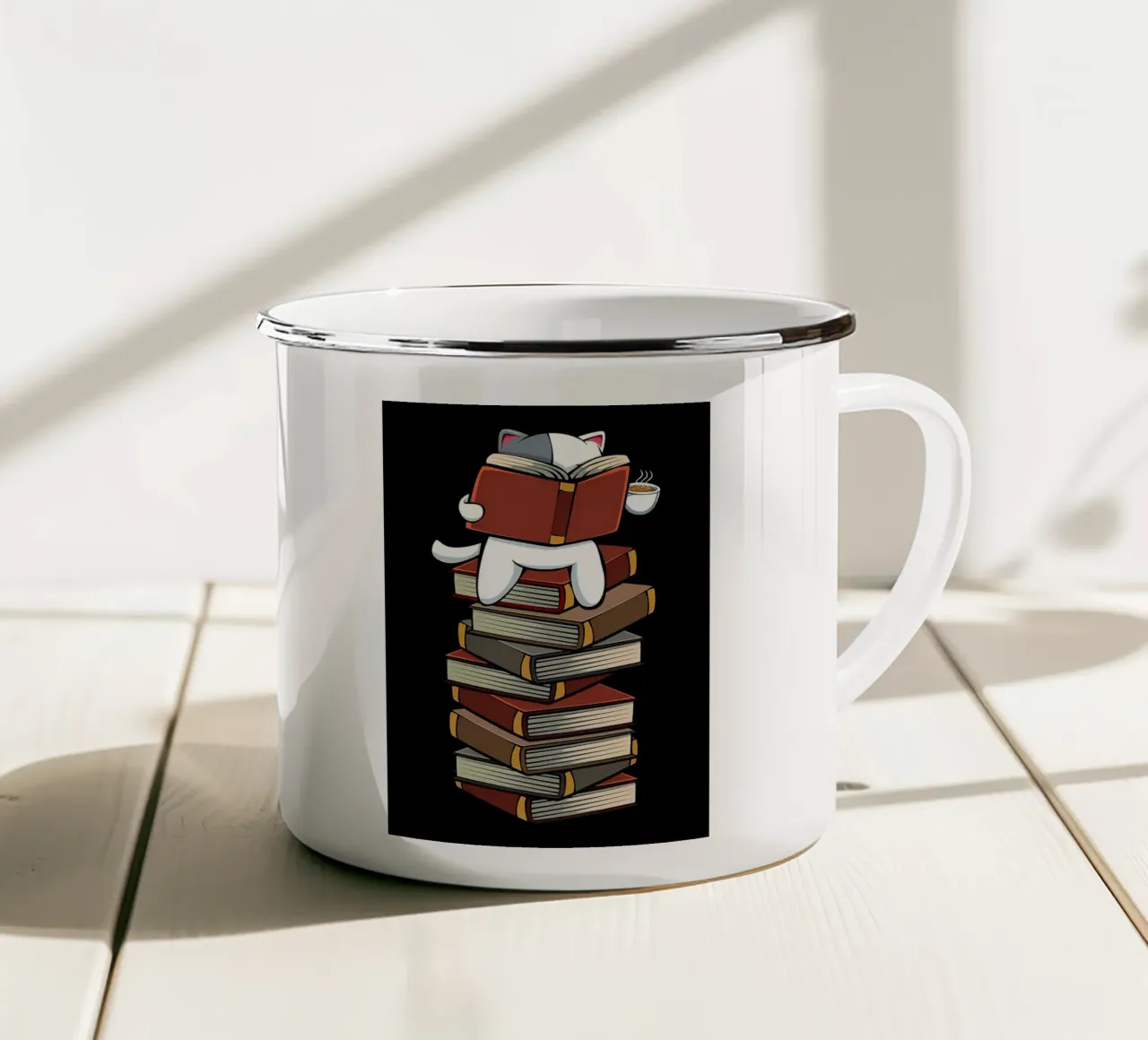 Gattini Gatti Tè e Libri tazza in smalto da Aiden Garcia
