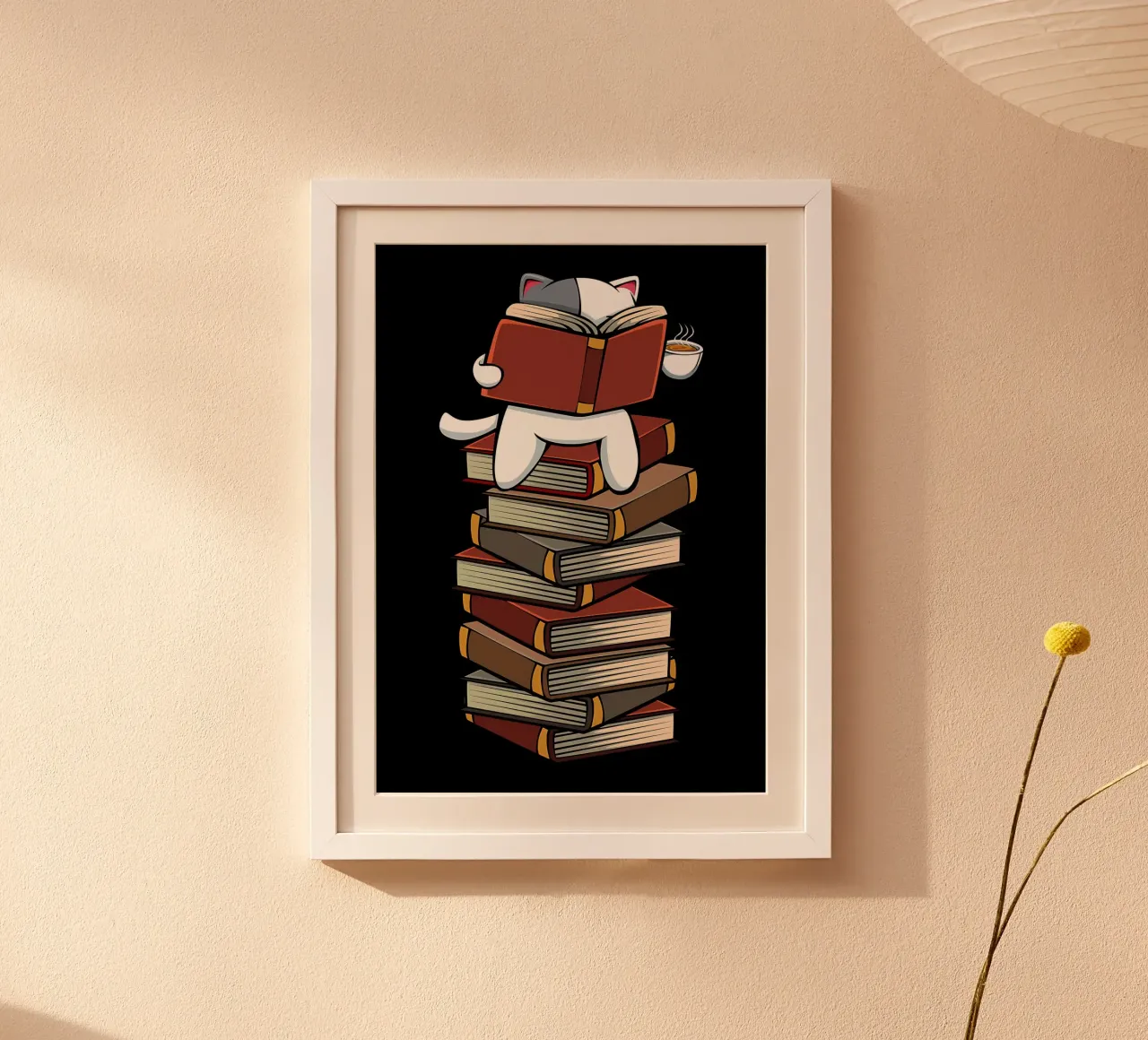 Gattini Gatti Tè e Libri poster con telaio in legno da Aiden Garcia