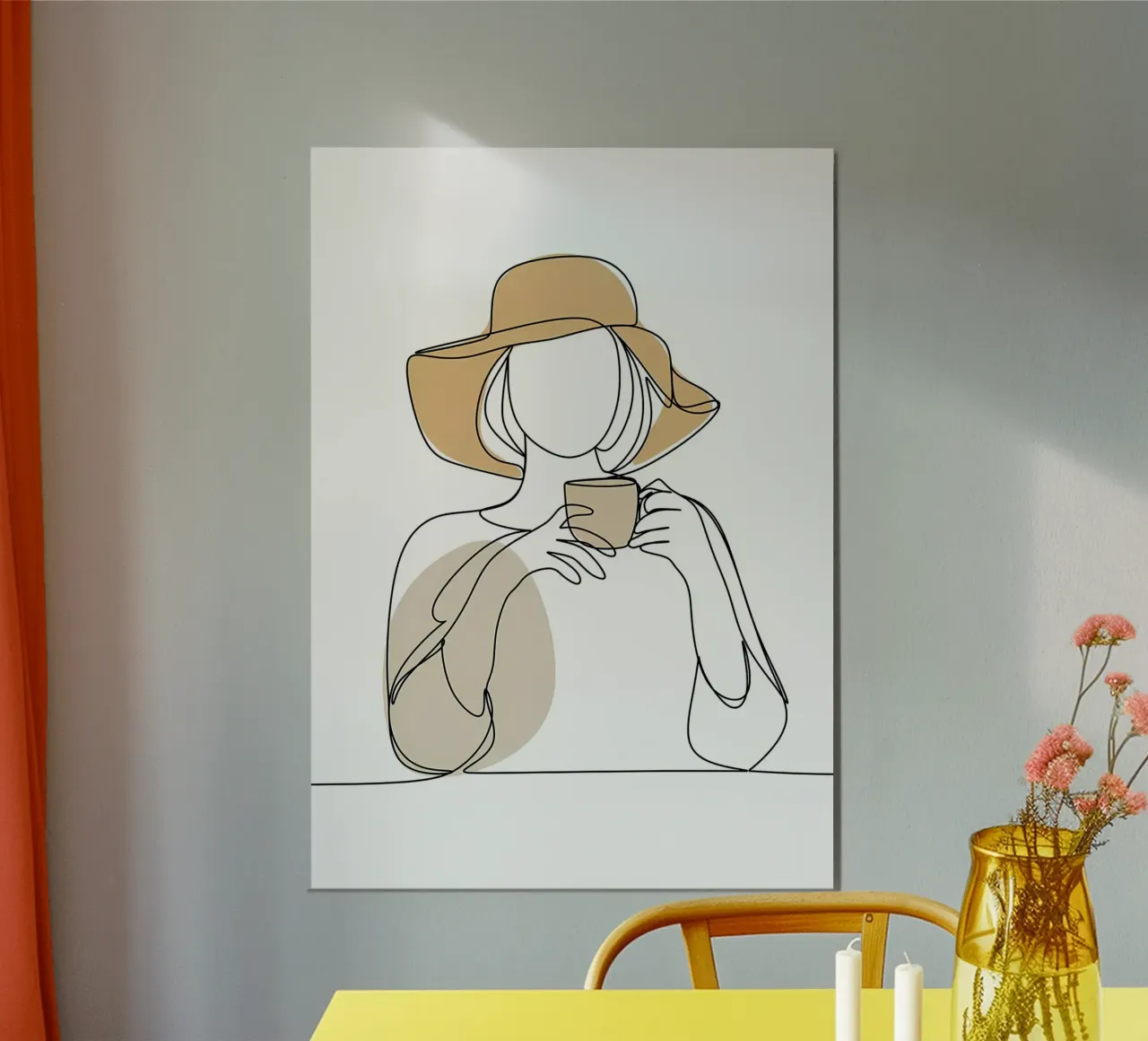 Linea d'arte del caffè poster con telaio in alluminio da Aiden Garcia