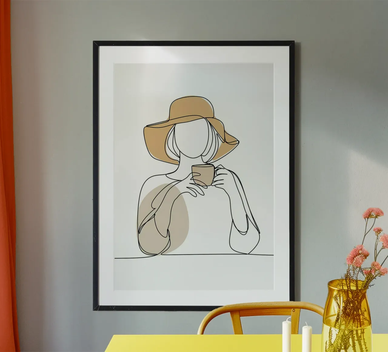 Linea d'arte del caffè poster con telaio in alluminio da Aiden Garcia